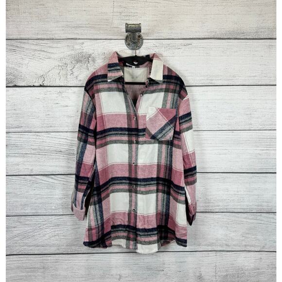 Eden & Olivia Women's Pink Plaid Lightweight Flannel Button Up Top Size Medium - Picture 1 of 7